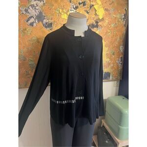 Heide Ost German Designer Lagenlook Black Button Front Tunic/Topper Soft! Med/lr